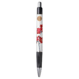 Rode watercolor bloem koperen cirkel monogram pen