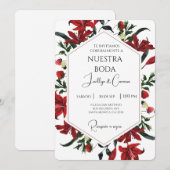 Rode waterkleur bloem Spaanse bruiloft uitnodiging (Voorkant / Achterkant)