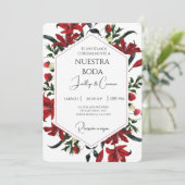 Rode waterkleur bloem Spaanse bruiloft uitnodiging (Staand voorkant)