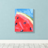Rode Watermeloen | Aquarel Fruit Schilderij Canvas Afdruk (Insitu (Houten vloer))