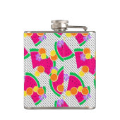 Rode Watermeloen Gele Citroenen Tropisch op Wit Heupfles (Achterkant)