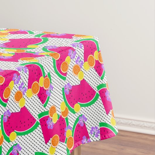 Rode Watermeloen Gele Citroenen Tropisch op wit Tafelkleed (Voorbeeld)