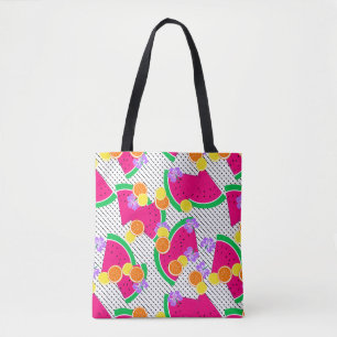 Rode Watermeloen Gele Citroenen Tropisch op Wit Tote Bag