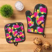 Rode Watermeloen Gele Tropische Citroenen Ovenwant & Pannenlap Set (Top down)