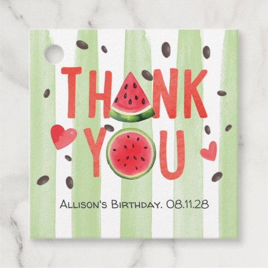 Rode watermeloen thema zomer verjaardag dank u bedankjes labels (Voorkant)