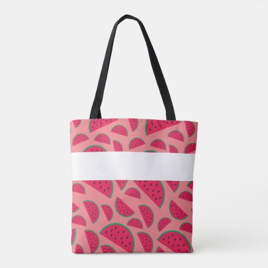 Rode Watermeloen Zomer Leuk Initiaal Monogram Tote Bag (Achterkant)