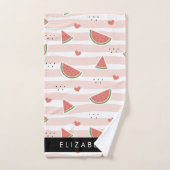 Rode watermeloenen, harten, strepen, Jouw naam Bad Handdoek (Handdoek)