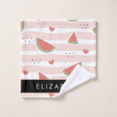 Rode watermeloenen, harten, strepen, Jouw naam Bad Handdoek (Wasdoekje)