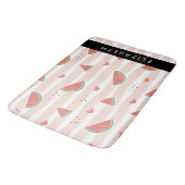 Rode watermeloenen, harten, strepen, Jouw naam Badmat (Gekanteld)