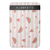 Rode watermeloenen, harten, strepen, Jouw naam Badmat (Voorkant Verticaal)