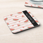 Rode watermeloenen, harten, strepen, Jouw naam Bier Onderzetter (Linkerzijde)