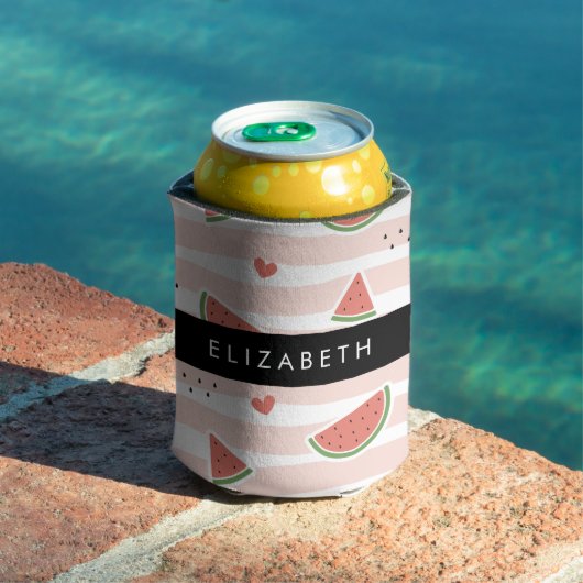 Rode watermeloenen, harten, strepen, Jouw naam Blikjeskoeler (Insitu Zwembad)