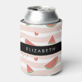 Rode watermeloenen, harten, strepen, Jouw naam Blikjeskoeler (Blikje Voorkant)