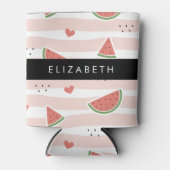 Rode watermeloenen, harten, strepen, Jouw naam Blikjeskoeler (Voorkant)