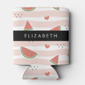 Rode watermeloenen, harten, strepen, Jouw naam Blikjeskoeler (Achterkant)