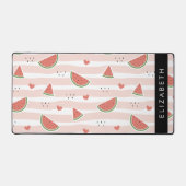 Rode watermeloenen, harten, strepen, Jouw naam Bureaumat (Voorkant)