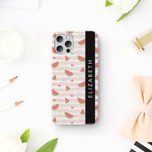 Rode watermeloenen, harten, strepen, Jouw naam Case-Mate iPhone Case
