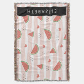 Rode watermeloenen, harten, strepen, Jouw naam Deken (Voorkant Verticaal)