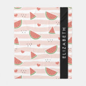 Rode watermeloenen, harten, strepen, Jouw naam Fleece Deken (Voorkant)