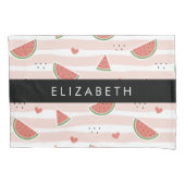 Rode watermeloenen, harten, strepen, Jouw naam Kussensloop (Voorkant)