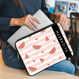 Rode watermeloenen, harten, strepen, Jouw naam Laptop Sleeve