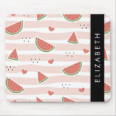 Rode watermeloenen, harten, strepen, Jouw naam Muismat (Voorkant)