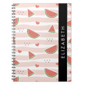Rode watermeloenen, harten, strepen, Jouw naam Notitieboek (Voorkant)