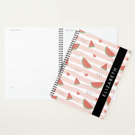 Rode watermeloenen, harten, strepen, Jouw naam Planner (Display)
