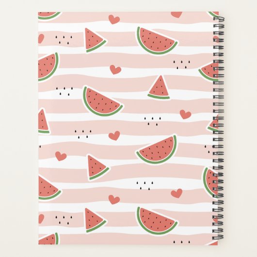 Rode watermeloenen, harten, strepen, Jouw naam Planner (Achterkant)