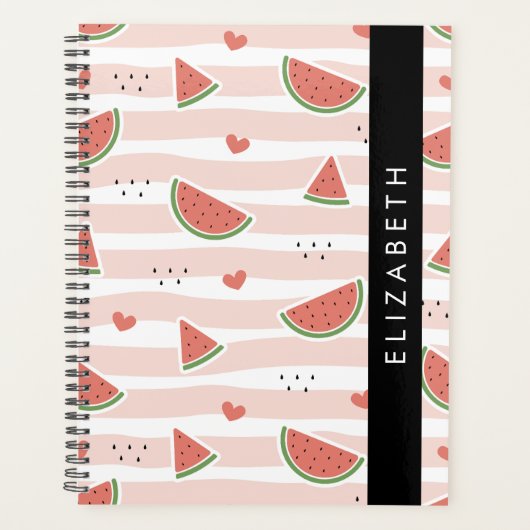 Rode watermeloenen, harten, strepen, Jouw naam Planner (Voorkant)