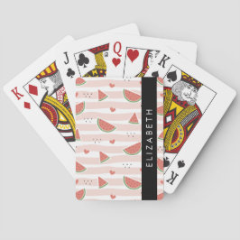 Rode watermeloenen, harten, strepen, Jouw naam Pokerkaarten