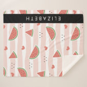 Rode watermeloenen, harten, strepen, Jouw naam Sherpa Deken (Voorkant (horizontaal))