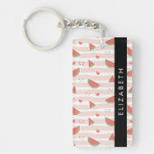 Rode watermeloenen, harten, strepen, Jouw naam Sleutelhanger (Voorkant)