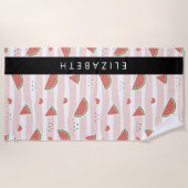 Rode watermeloenen, harten, strepen, Jouw naam Strandlaken (Voorkant)