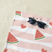 Rode watermeloenen, harten, strepen, Jouw naam Strandlaken (In situ)