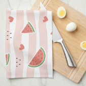 Rode watermeloenen, harten, strepen, Jouw naam Theedoek (Quarter Fold)