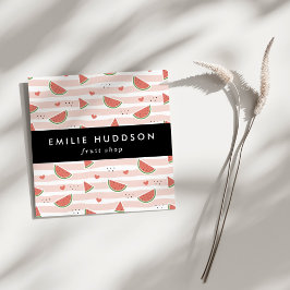 Rode watermeloenen, harten, strepen, Jouw naam Vierkante Visitekaartje