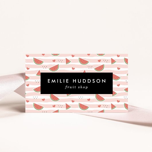 Rode watermeloenen, harten, strepen, Jouw naam Visitekaartje