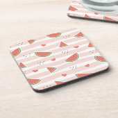 Rode watermeloenen, harten, strepen, zomerpatroon bier onderzetter (Linkerzijde)