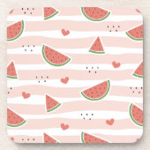 Rode watermeloenen, harten, strepen, zomerpatroon bier onderzetter (Voorkant)