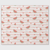 Rode watermeloenen, harten, strepen, zomerpatroon cadeaupapier (Vlak)