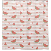 Rode watermeloenen, harten, strepen, zomerpatroon douchegordijn (Voorkant)