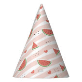 Rode watermeloenen, harten, strepen, zomerpatroon feesthoedjes (Links)