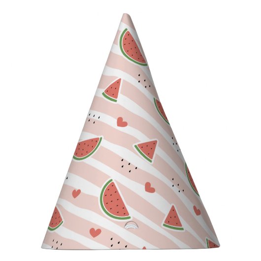 Rode watermeloenen, harten, strepen, zomerpatroon feesthoedjes (Rechts)