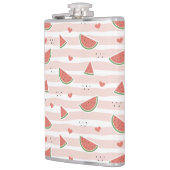 Rode watermeloenen, harten, strepen, zomerpatroon heupfles (Links)