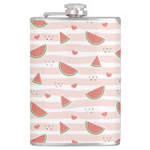 Rode watermeloenen, harten, strepen, zomerpatroon heupfles (Voorkant)