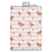 Rode watermeloenen, harten, strepen, zomerpatroon heupfles (Achterkant)