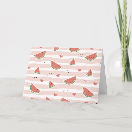 Rode watermeloenen, harten, strepen, zomerpatroon kaart (Voorkant)