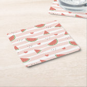 Rode watermeloenen, harten, strepen, zomerpatroon kartonnen onderzetters (Schuin)