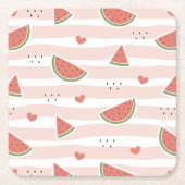 Rode watermeloenen, harten, strepen, zomerpatroon kartonnen onderzetters (Voorkant)